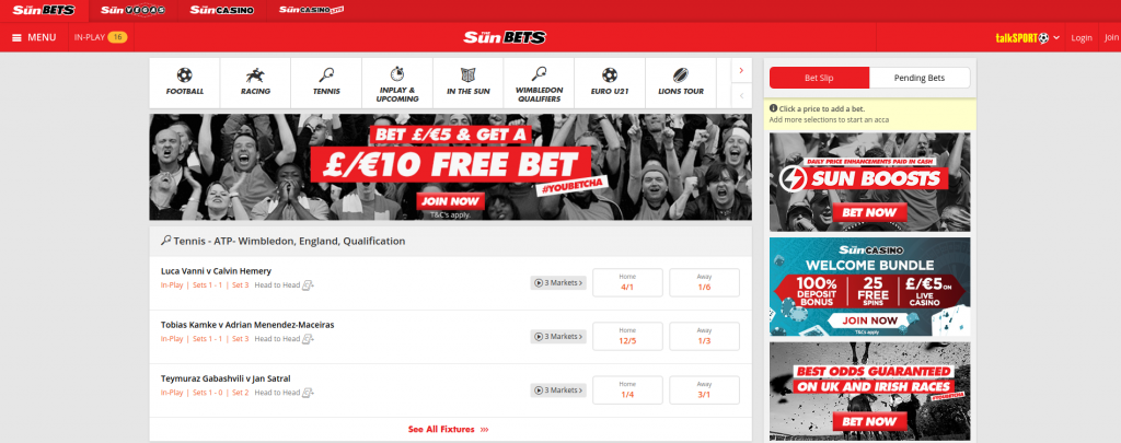 Sun Bets website