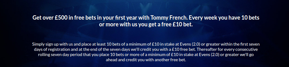 Tommy French Weekly Free Bet Offer